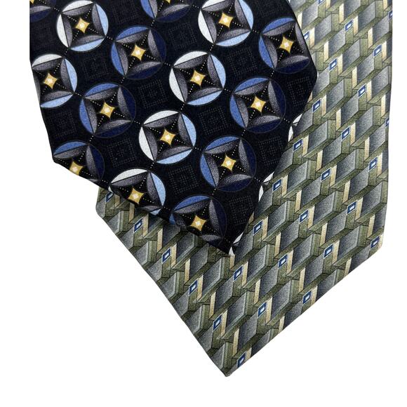Puritan & Colours by Alexander Julian Two Geometric Patterned Silk Neckties 60" - Picture 1 of 10